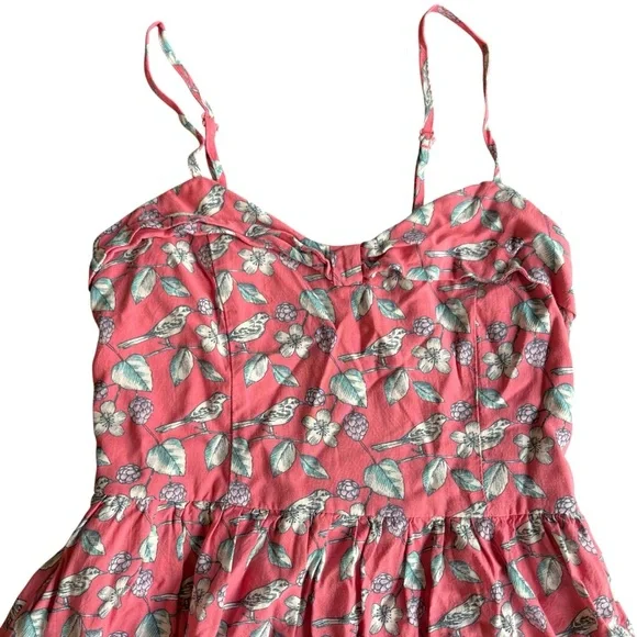 Lauren Conrad Coral Bird Print Spaghetti Strap Apron Sundress Size 4 - Picture 2 of 6